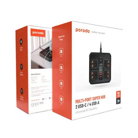 PORODO 3 USB PORTS 3A 1QC 3 0 POWER EXTENSION