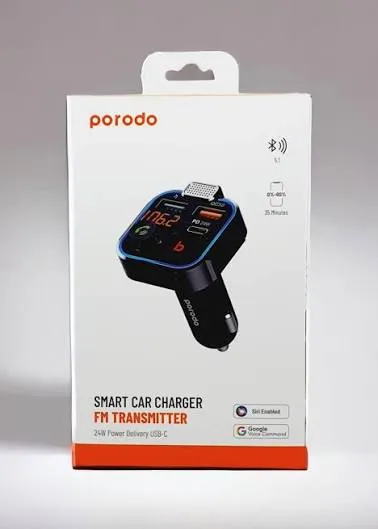 PORODO SMART CAR CHARGER FM TRANSMITTER WITH 24W P