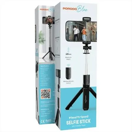 Porodo Blue Flexi Tripod Selfie Stick With Foldable Tripod