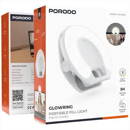 Porodo Lifestyle Multi-Mode Portable Pocket Adjustable RGB Fill Light 360° Clamp Splice and Extension