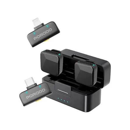 Porodo 2.4GHz BT Microphone with Transmitter & Receiver Noise Reduction 400mAh - Black